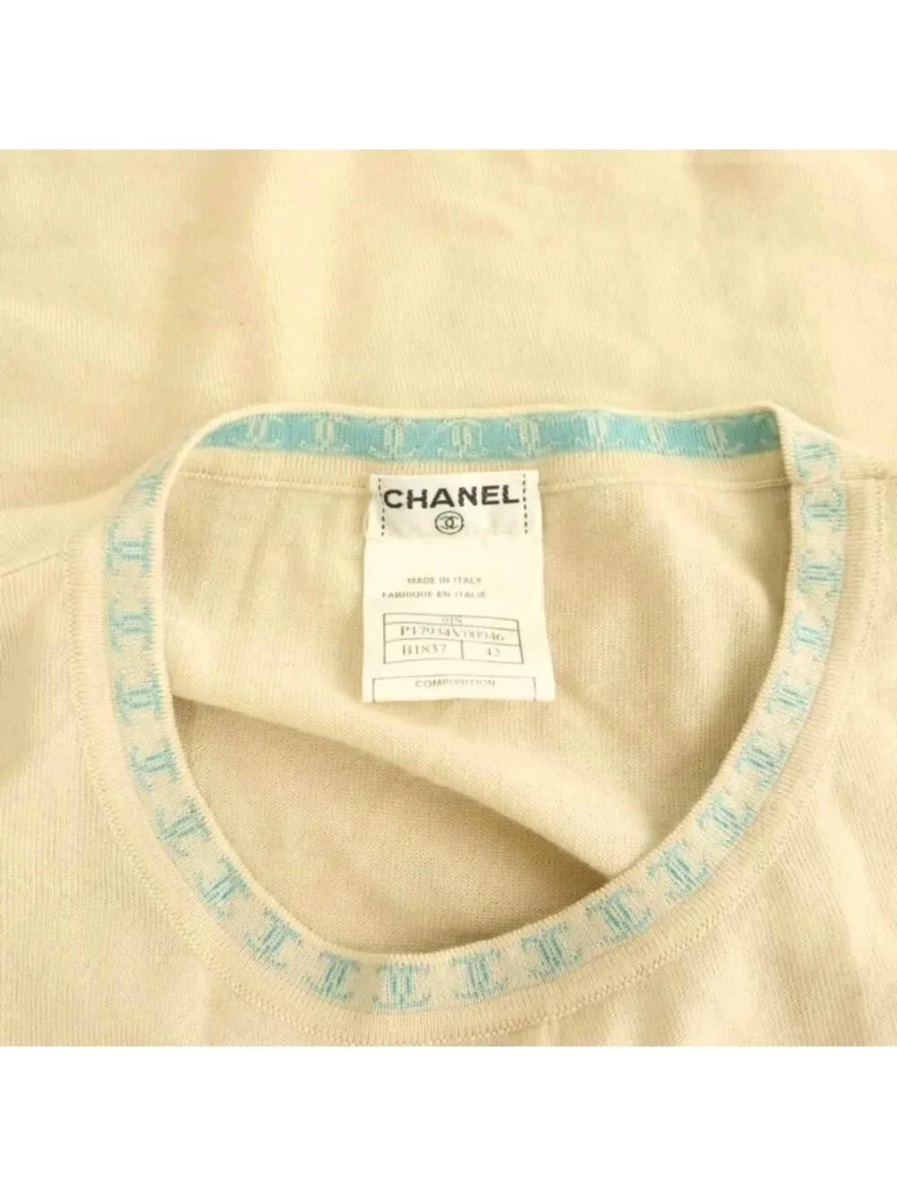 Chanel Summer Knit Sleeveless Cashmere CC Logo Bicolor 42 Beige BB Sweater